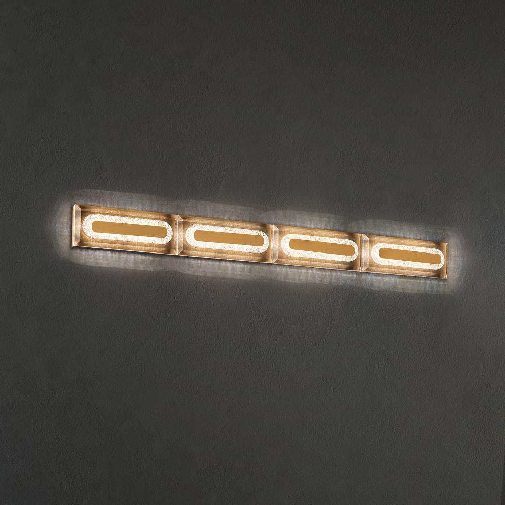 Soiree 36in LED 3000K/3500K/4000K 120V-277V Bath Vanity & Wall Light in Aged Brass with Clear Radi