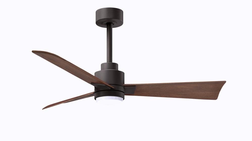 Alessandra 3-blade transitional ceiling fan in textured bronze finish with walnut blades. Optimized