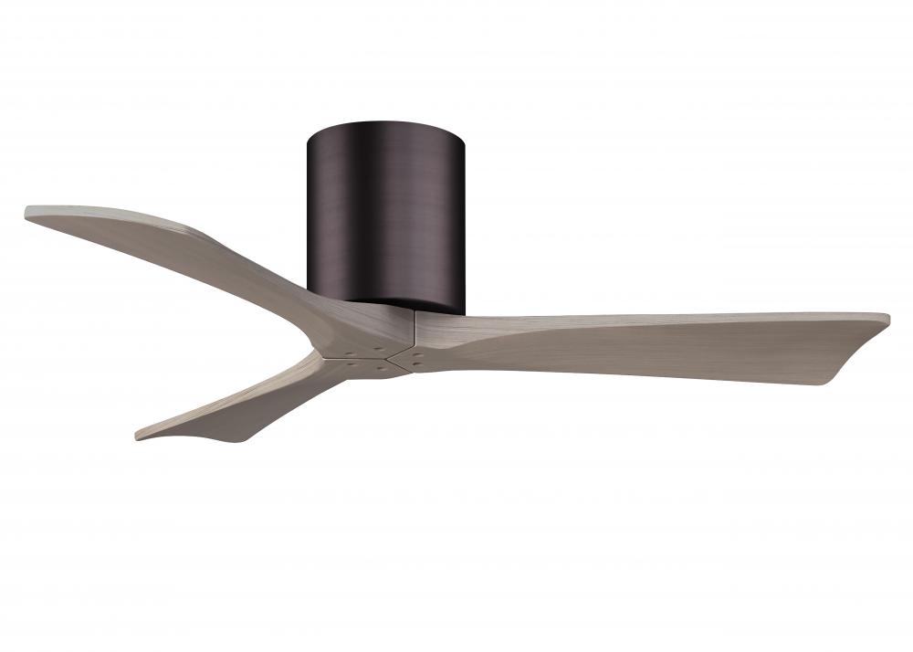 Irene-3H three-blade flush mount paddle fan in Brushed Brass finish with 42” Gray Ash tone blade