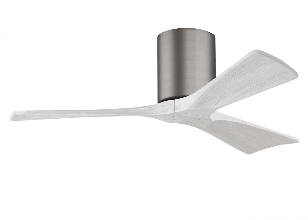 Irene-3H three-blade flush mount paddle fan in Brushed Pewter finish with 42” solid matte white