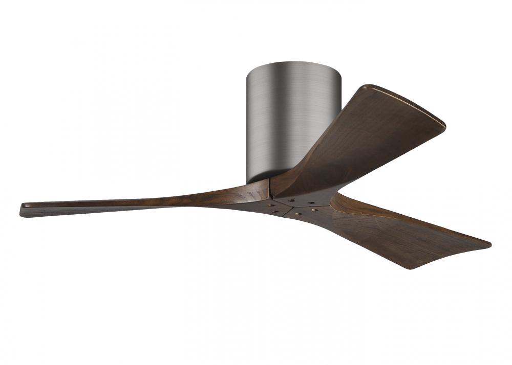 Irene-3H three-blade flush mount paddle fan in Brushed Pewter finish with 42” solid walnut tone