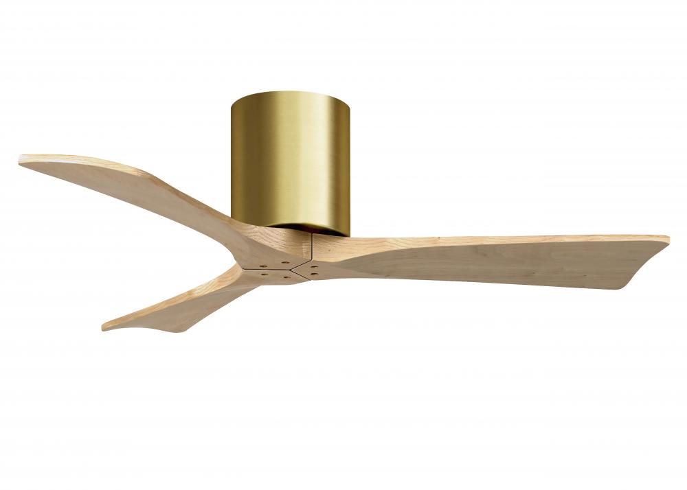 Irene-3H three-blade flush mount paddle fan in Brushed Brass finish with 42” Light Maple tone bl