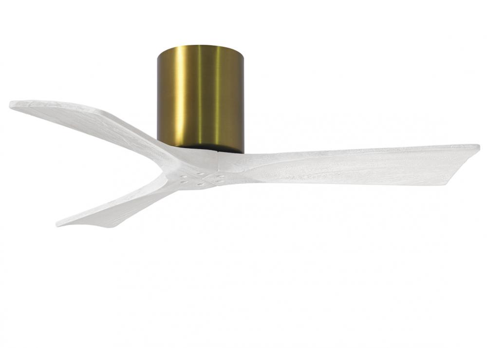 Irene-3H three-blade flush mount paddle fan in Brushed Brass finish with 42” solid matte white w