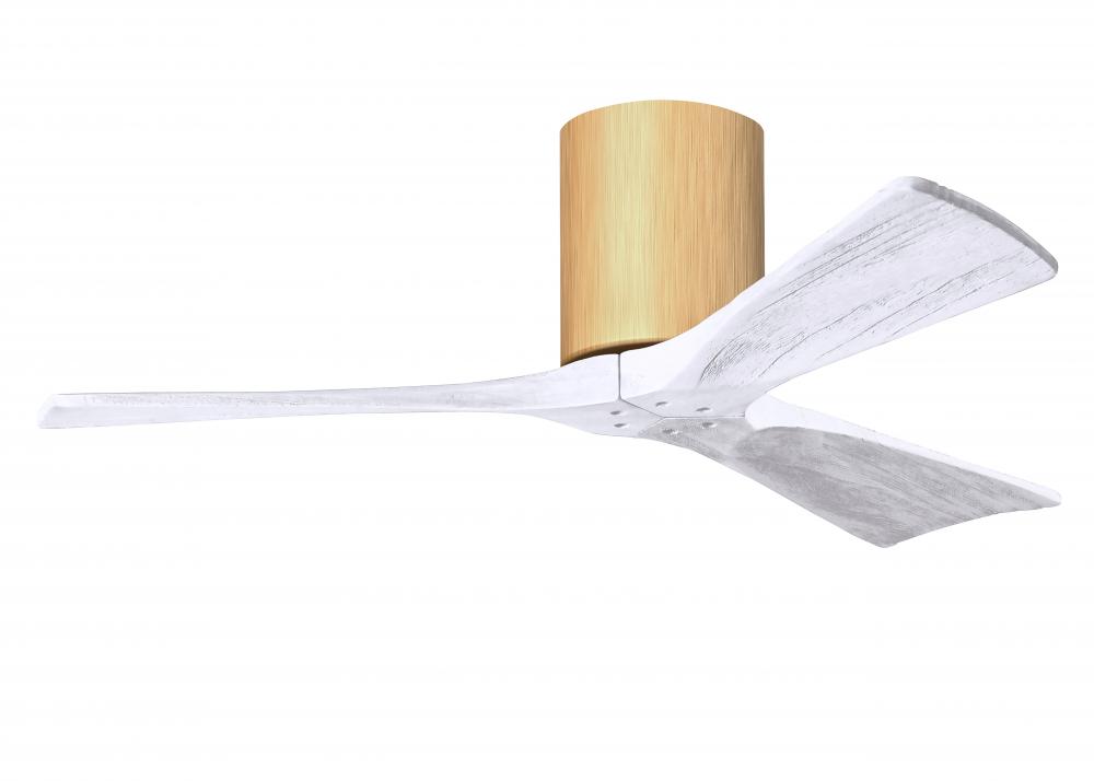 Irene-3H three-blade flush mount paddle fan in Light Maple finish with 42” Matte White tone blad