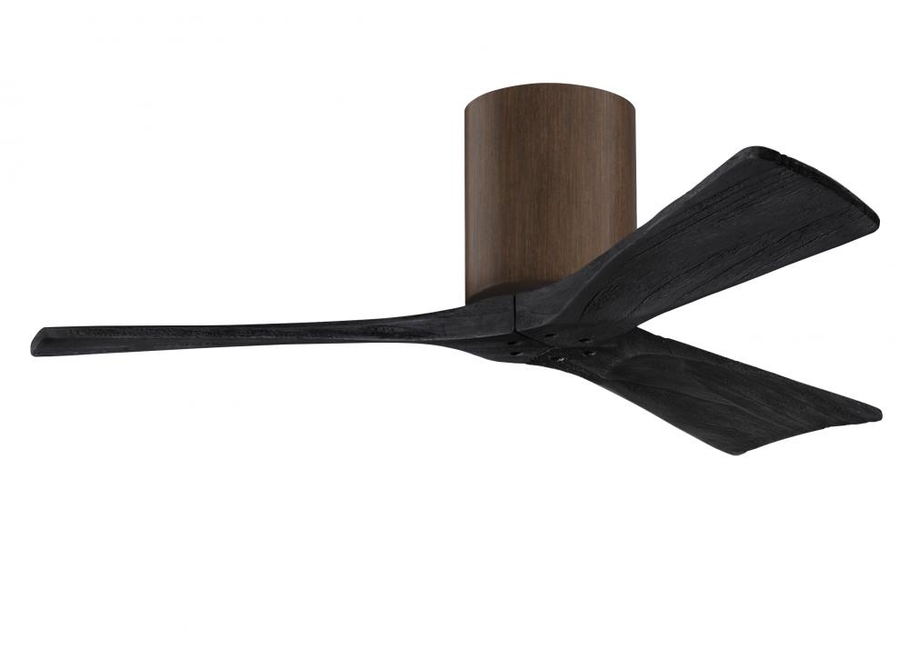 Irene-3H three-blade flush mount paddle fan in Walnut finish with 42” solid matte black wood bla