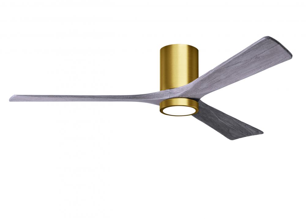 Irene-3HLK three-blade flush mount paddle fan in Brushed Brass finish with 60” solid barn wood t