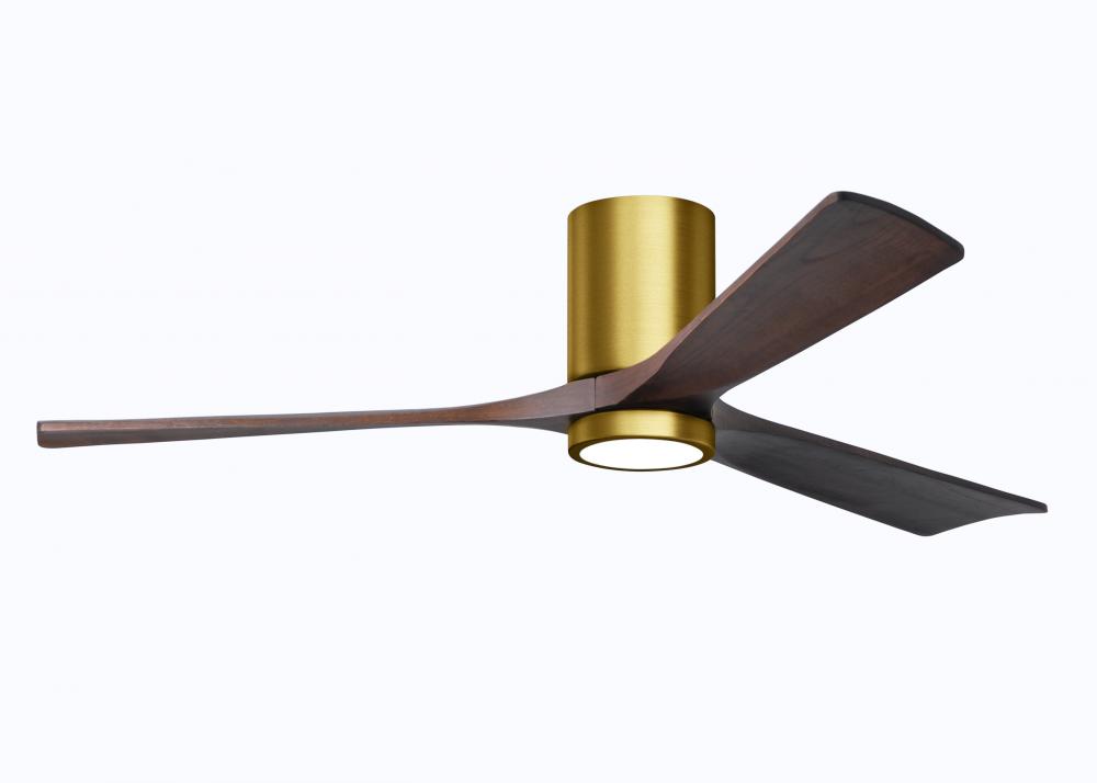 Irene-3HLK three-blade flush mount paddle fan in Brushed Brass finish with 60” solid walnut tone