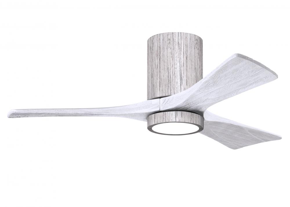 Irene-3HLK three-blade flush mount paddle fan in Barn Wood finish with 42” solid matte white woo