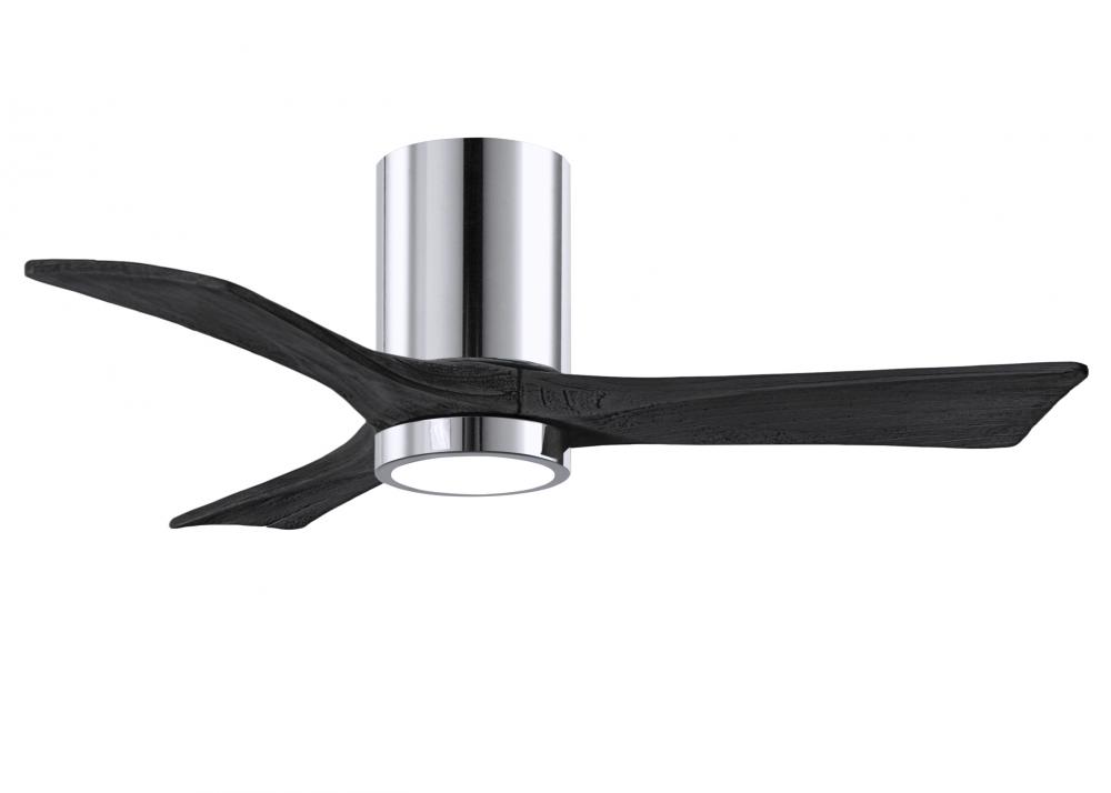 Irene-3HLK three-blade flush mount paddle fan in Polished Chrome finish with 42” solid matte bla