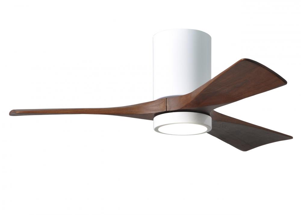 Irene-3HLK three-blade flush mount paddle fan in Gloss White finish with 42” solid walnut tone b