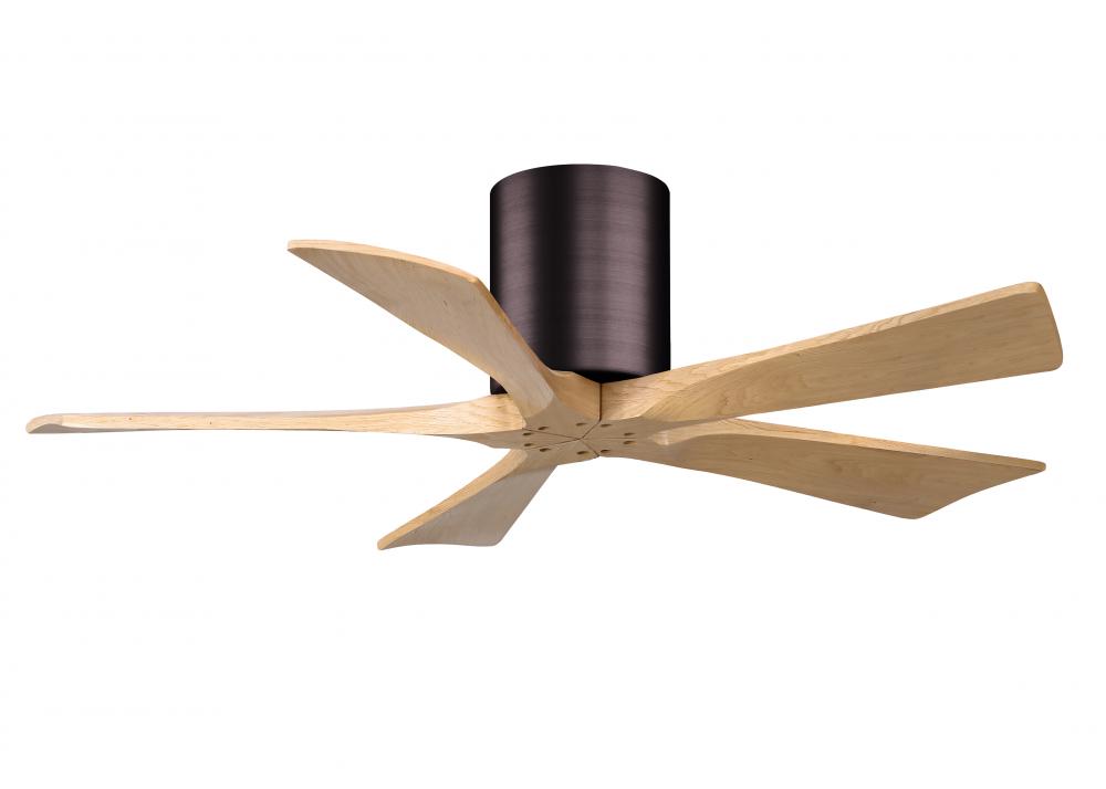Irene-5H three-blade flush mount paddle fan in Brushed Brass finish with 42” Light Maple tone bl