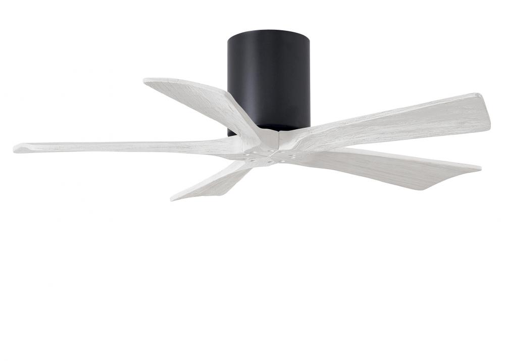 Irene-5H five-blade flush mount paddle fan in Matte Black finish with 42” solid matte white wood