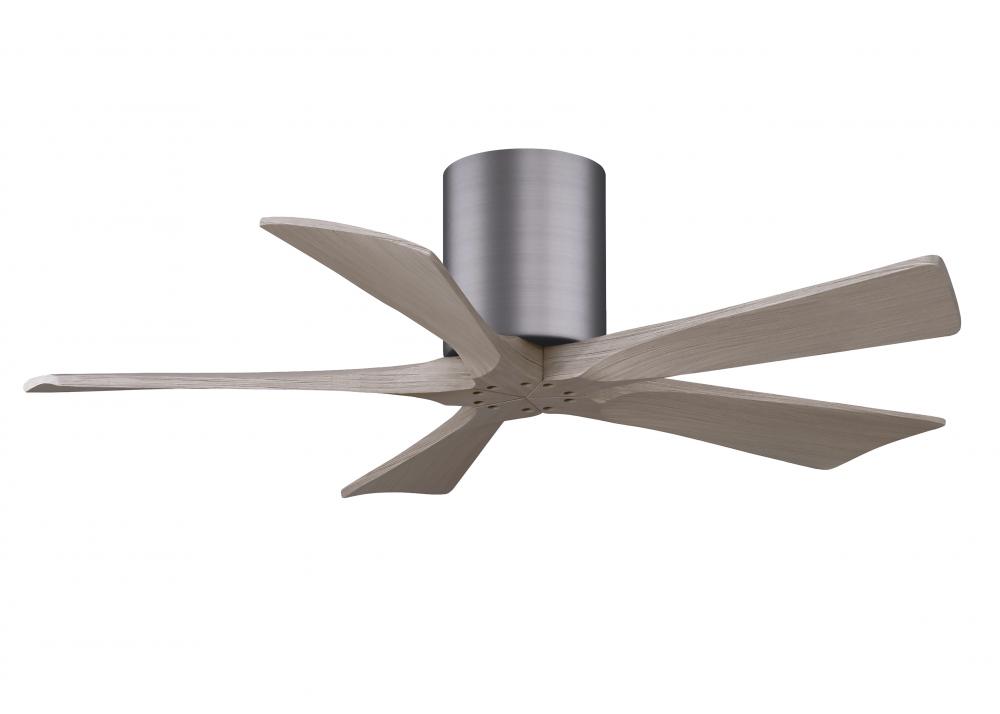 Irene-5H three-blade flush mount paddle fan in Brushed Pewter finish with 42” Gray Ash  tone bla