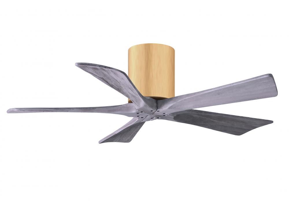 Irene-5H three-blade flush mount paddle fan in Light Maple finish with 42” Barn Wood tone blades