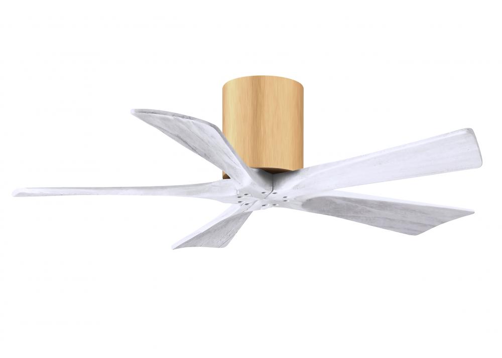 Irene-5H three-blade flush mount paddle fan in Light Maple finish with 42” Matte White tone blad