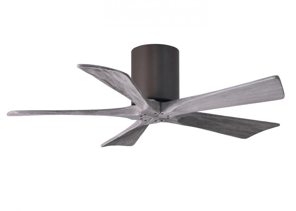 Irene-5H five-blade flush mount paddle fan in Textured Bronze finish with 42” solid barn wood to