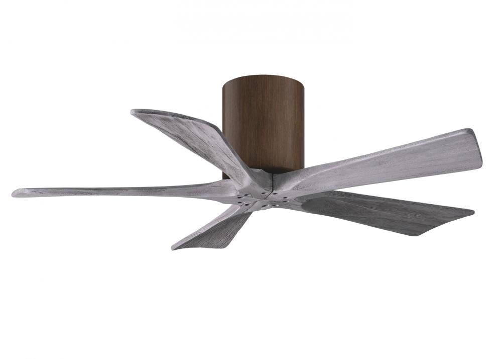 Irene-5H five-blade flush mount paddle fan in Walnut finish with 42” solid barn wood tone blades