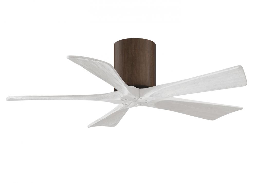 Irene-5H five-blade flush mount paddle fan in Walnut finish with 42” solid matte white wood blad