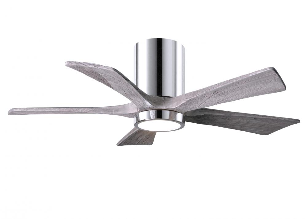 IR5HLK five-blade flush mount paddle fan in Polished Chrome finish with 42” solid barn wood tone