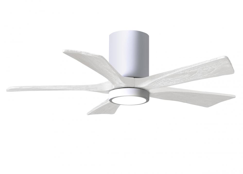 IR5HLK five-blade flush mount paddle fan in Gloss White finish with 42” solid matte white wood b