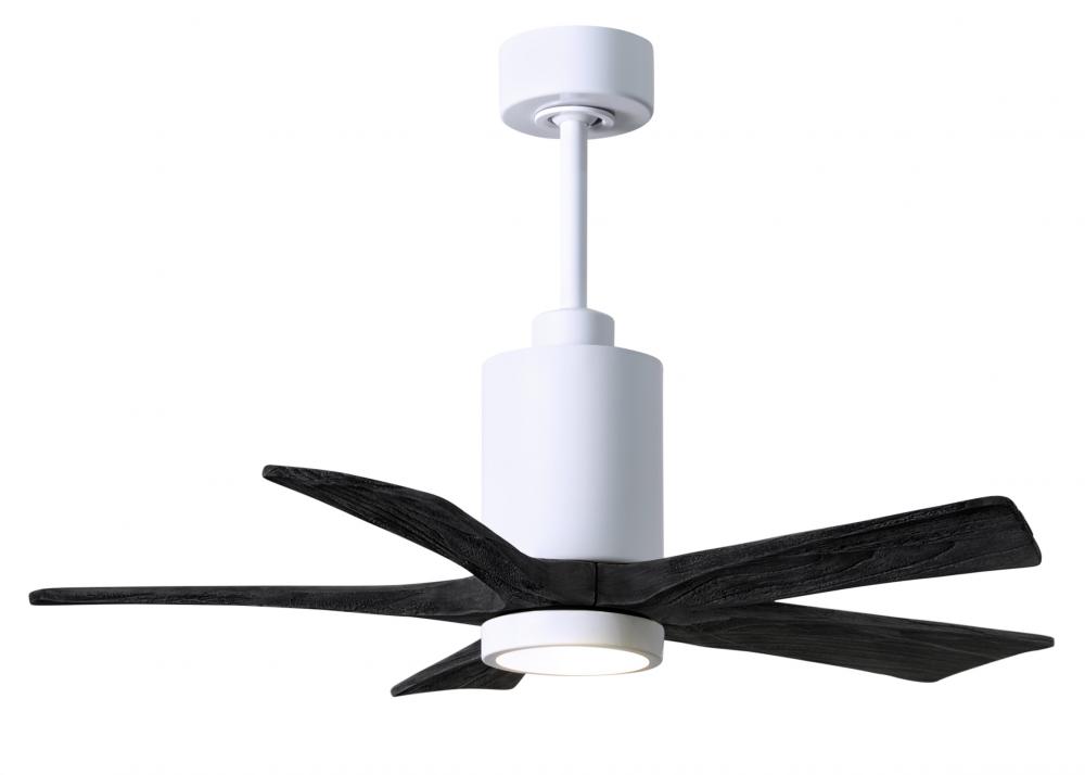 Patricia-5 five-blade ceiling fan in Gloss White finish with 42” solid matte black wood blades a