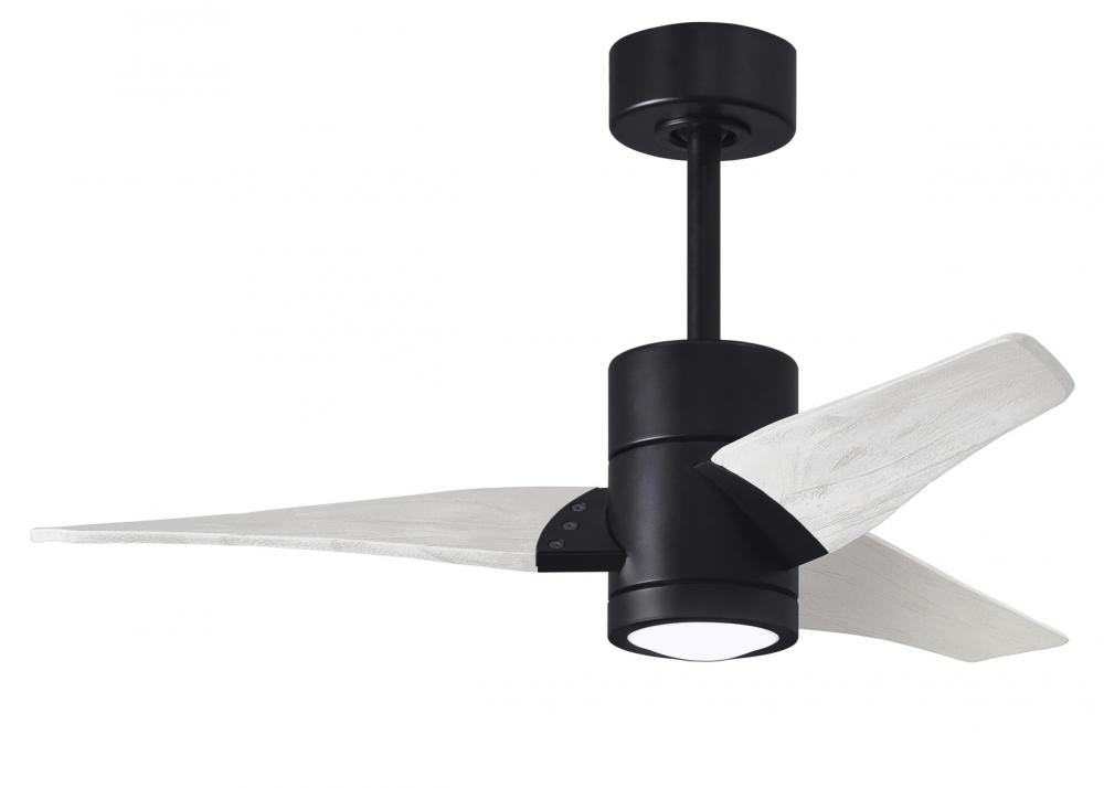 Super Janet three-blade ceiling fan in Matte Black finish with 42” solid matte white wood blades