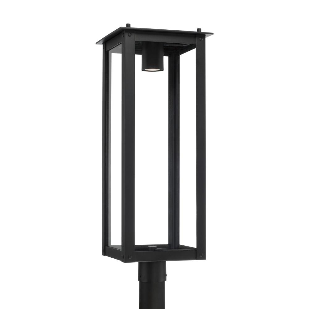 1-Light Post Lantern in Black with Clear Glass GU Twist Lock Night Sky Friendly