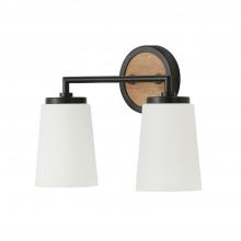 Capital Lighting 150821WK-546 - 2-Light Vanity in Matte Black and Mango Wood with Soft White Glass