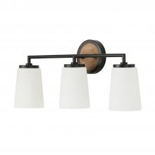 Capital Lighting 150831WK-546 - 3-Light Vanity in Matte Black and Mango Wood with Soft White Glass