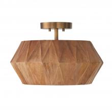 Capital Lighting 251011LW - 1-Light Convertible Semi-Flush Pendant in Hand-distressed Patinaed Brass and Handcrafted Mango Wood