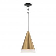 Capital Lighting 351911AB - 1-Light Cone Pendant in Black with Aged Brass and Soft White Glass Shade