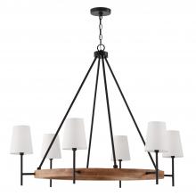Capital Lighting 450861WK-709 - 6-Light Chandelier in Matte Black and Mango Wood with Removable White Fabric Shades