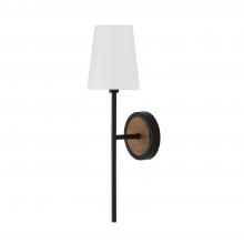 Capital Lighting 650811WK-709 - 1-Light Sconce in Matte Black and Mango Wood with Removable White Fabric Shade