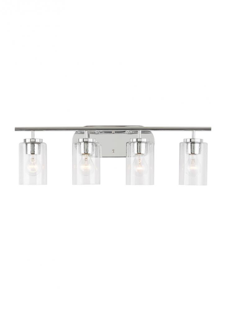 Oslo dimmable 4-light wall bath sconce in a chrome finish with clear seeded glass shade