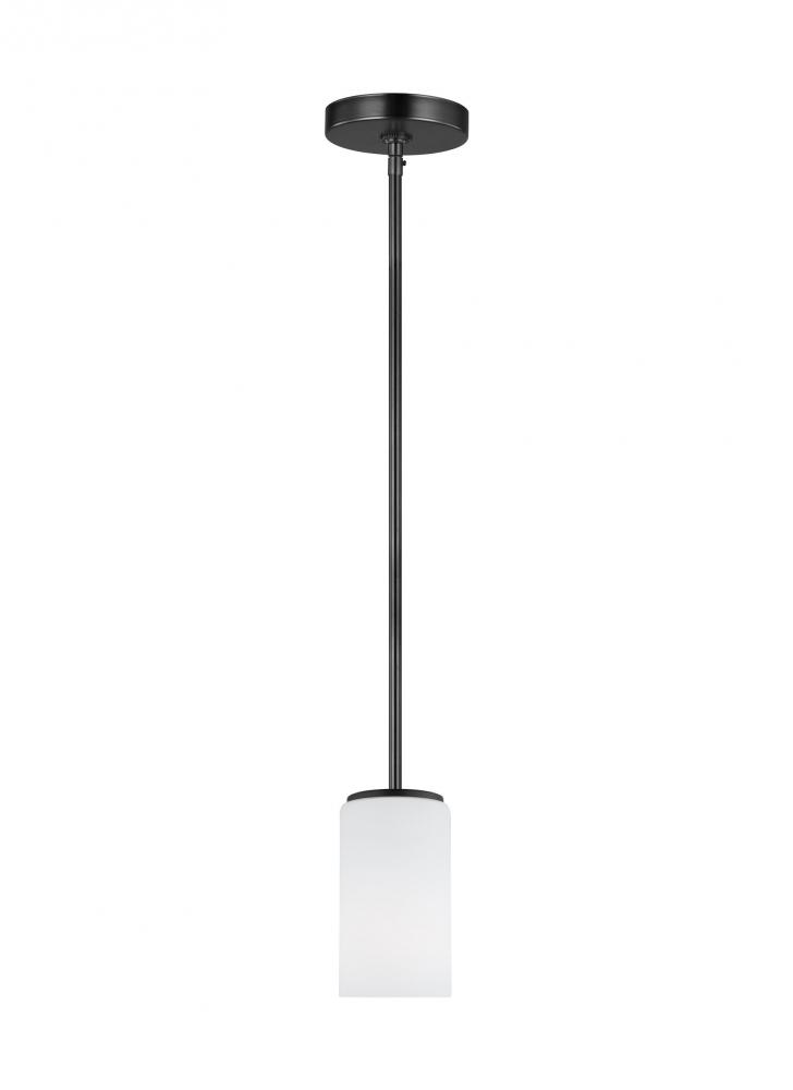 Alturas indoor dimmable LED 1-light mini pendant in a midnight black finish and etched white glass s