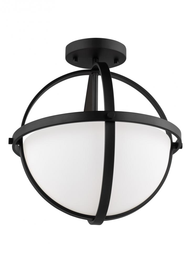 Alturas indoor dimmable 2-light semi-flush convertible pendant in a midnight black finish and etched