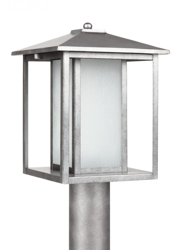 Hunnington contemporary 1-light outdoor exterior post lantern in weathered pewter grey finish with e