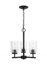Generation Lighting Seagull 31170-112 - Oslo indoor dimmable 3-light chandelier in a midnight black finish with a clear seeded glass shade