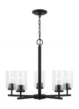 Generation Lighting Seagull 31171-112 - Oslo indoor dimmable 5-light chandelier in a midnight black finish with a clear seeded glass shade