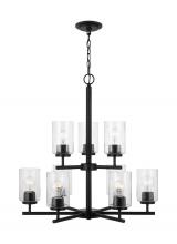 Generation Lighting Seagull 31172-112 - Oslo indoor dimmable 9-light chandelier in a midnight black finish with a clear seeded glass shade