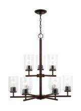 Generation Lighting Seagull 31172-710 - Oslo indoor dimmable 9-light chandelier in a bronze finish with a clear seeded glass shade