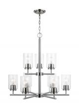 Generation Lighting Seagull 31172-962 - Oslo indoor dimmable 9-light chandelier in a brushed nickel finish with a clear seeded glass shade