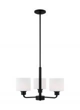 Generation Lighting Seagull 3128803EN3-112 - Canfield indoor dimmable LED 3-light chandelier in midnight black finish and etched white glass shad