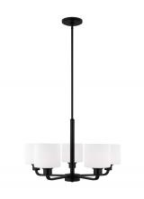 Generation Lighting Seagull 3128805-112 - Canfield indoor dimmable 5-light chandelier in midnight black finish and etched white glass shade
