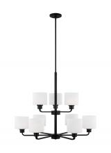 Generation Lighting Seagull 3128809EN3-112 - Canfield indoor dimmable LED 9-light chandelier in midnight black finish and etched white glass shad