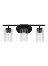 Generation Lighting Seagull 41172-112 - Oslo dimmable 3-light wall bath sconce in a midnight black finish with clear seeded glass shade