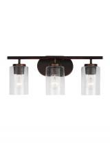 Generation Lighting Seagull 41172-710 - Oslo dimmable 3-light wall bath sconce in a bronze finish with clear seeded glass shade