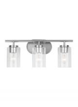 Generation Lighting Seagull 41172-962 - Oslo dimmable 3-light wall bath sconce in a brushed nickel finish with clear seeded glass shade