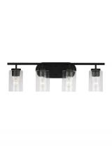 Generation Lighting Seagull 41173-112 - Oslo dimmable 4-light wall bath sconce in a midnight black finish with clear seeded glass shade