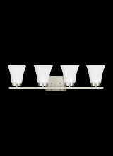 Generation Lighting Seagull 4411604-962 - Bayfield contemporary 4-light indoor dimmable bath vanity wall sconce in brushed nickel silver finis